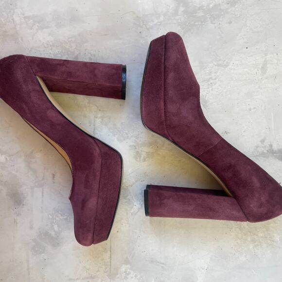 Nine West Platform Block Heels 6.5 Suede Burgundy Quiet Luxury Office Siren - Picture 4 of 8